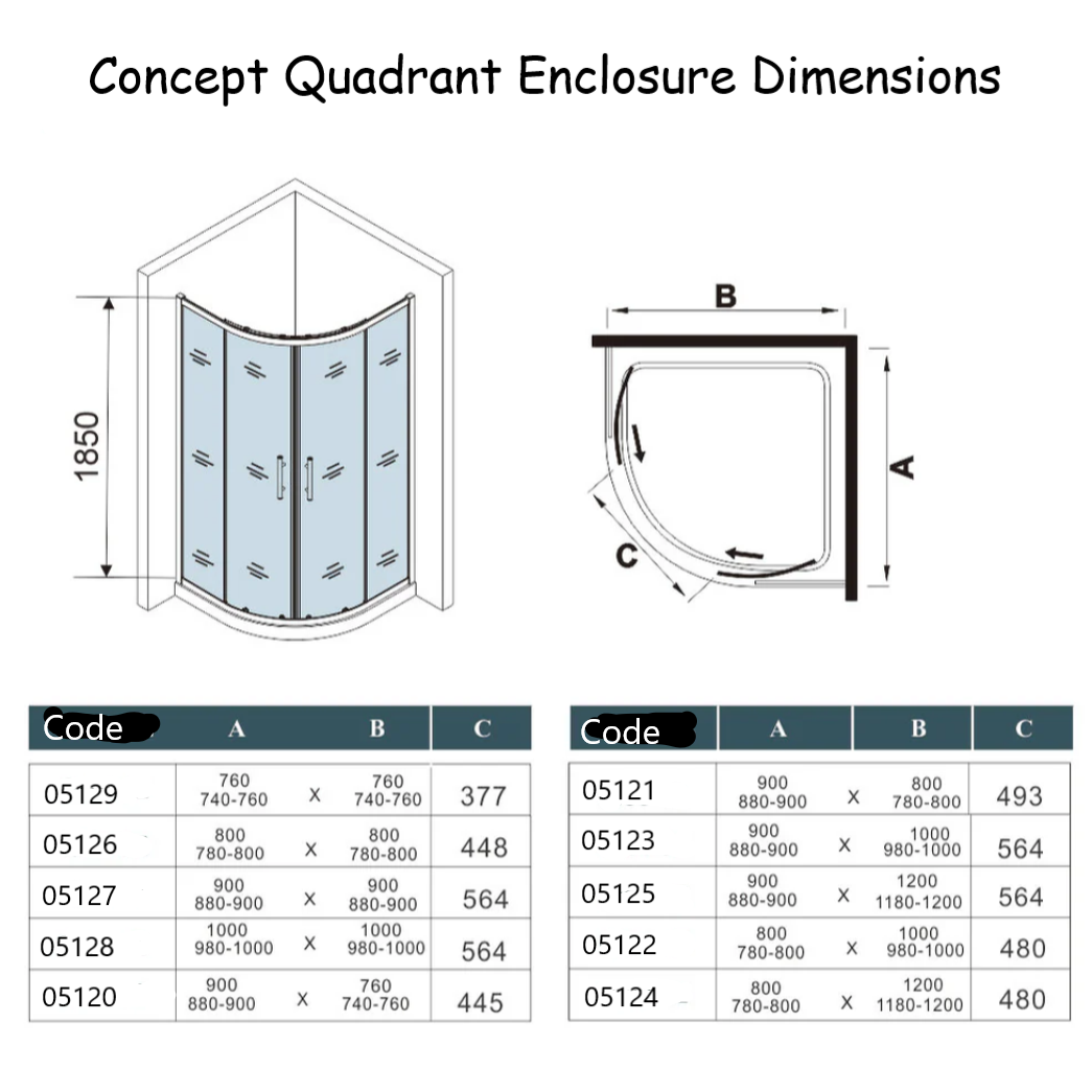 Concept Quadrant Shower Enclosure Twin Sliding Doors, 6mm Easy Clean ...