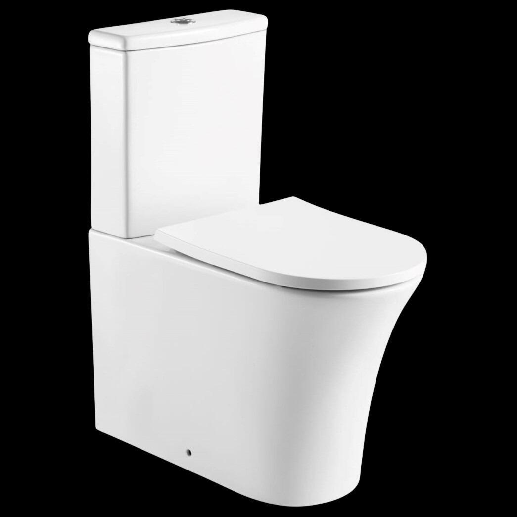 Kameo rimless flat to wall toilet with soft close seat