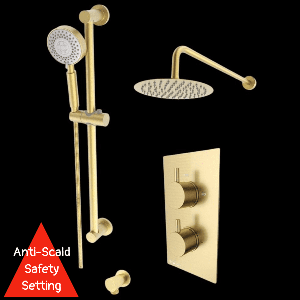 Zelda Option 4 Brushed Brass Concealed Thermostatic Shower Pack