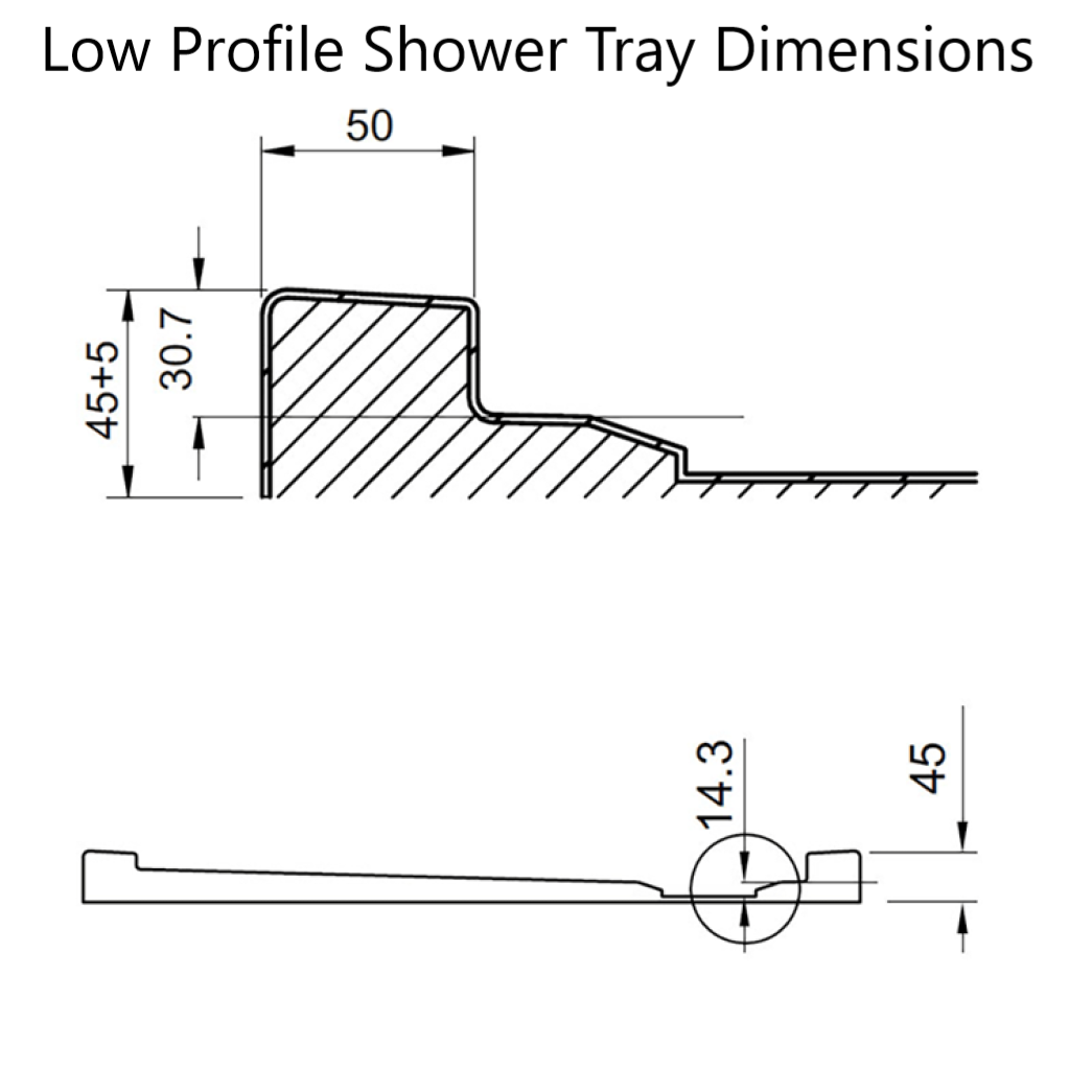 Aquatec 45mm Square Low Profile Stone Resin Shower Trays Section