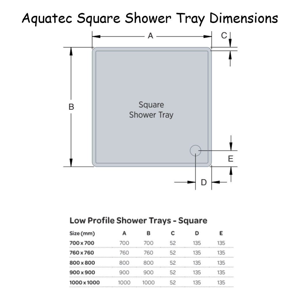 Aquatec 45mm Square Low Profile Stone Resin Shower Trays Dimensions