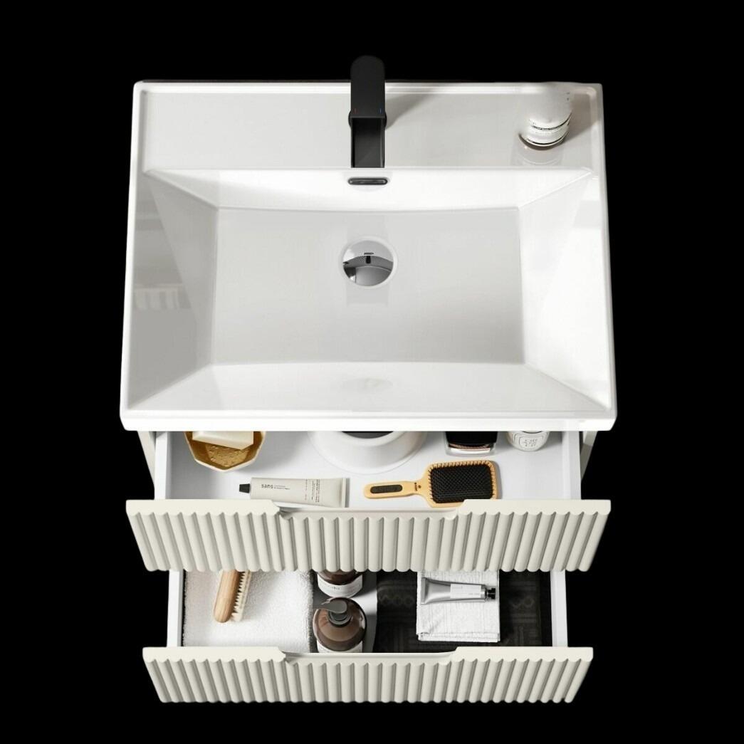 Miami 600mm Fluted Wall Hung Vanity Unit Ceramic Basin