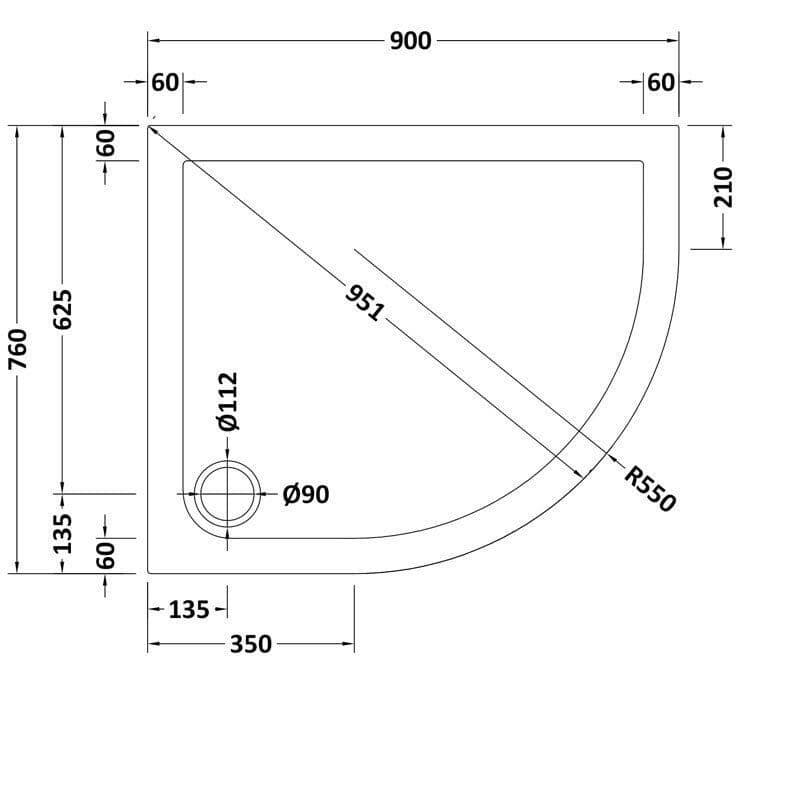 Right Hand Dark Grey Slate Effect Offset Quadrant Stone Resin Shower Trays