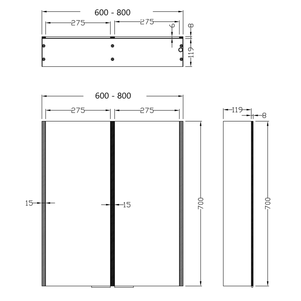 Lily / Lemer Double Door LED Mirror Cabinet - Dimensions