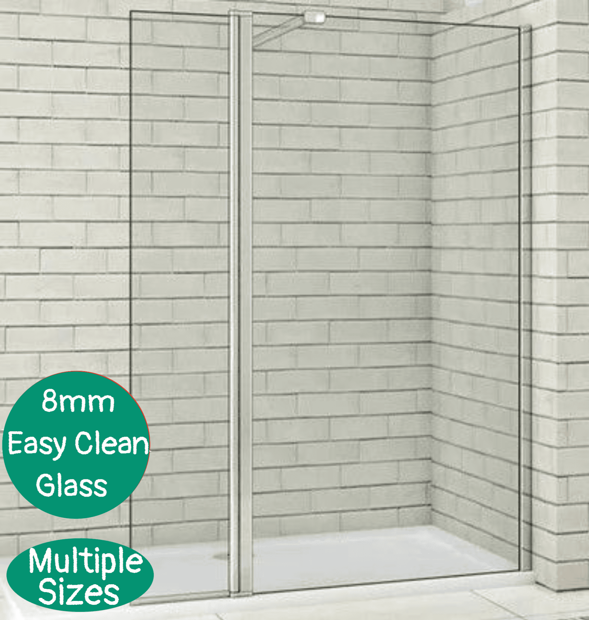 Renaissance Fixed Shower Screen with 350mm Hinged Return Panel. 8mm