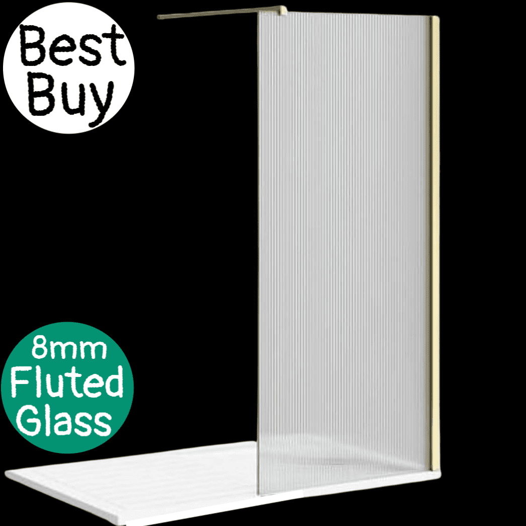 Athena 8mm Fluted Glass Shower Screen with Brushed Brass Profile