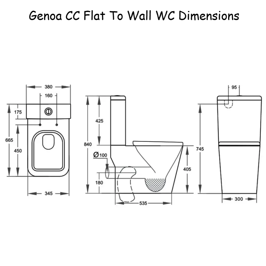 Kartell Genoa Square Flat to Wall CC Toilet Dimensions