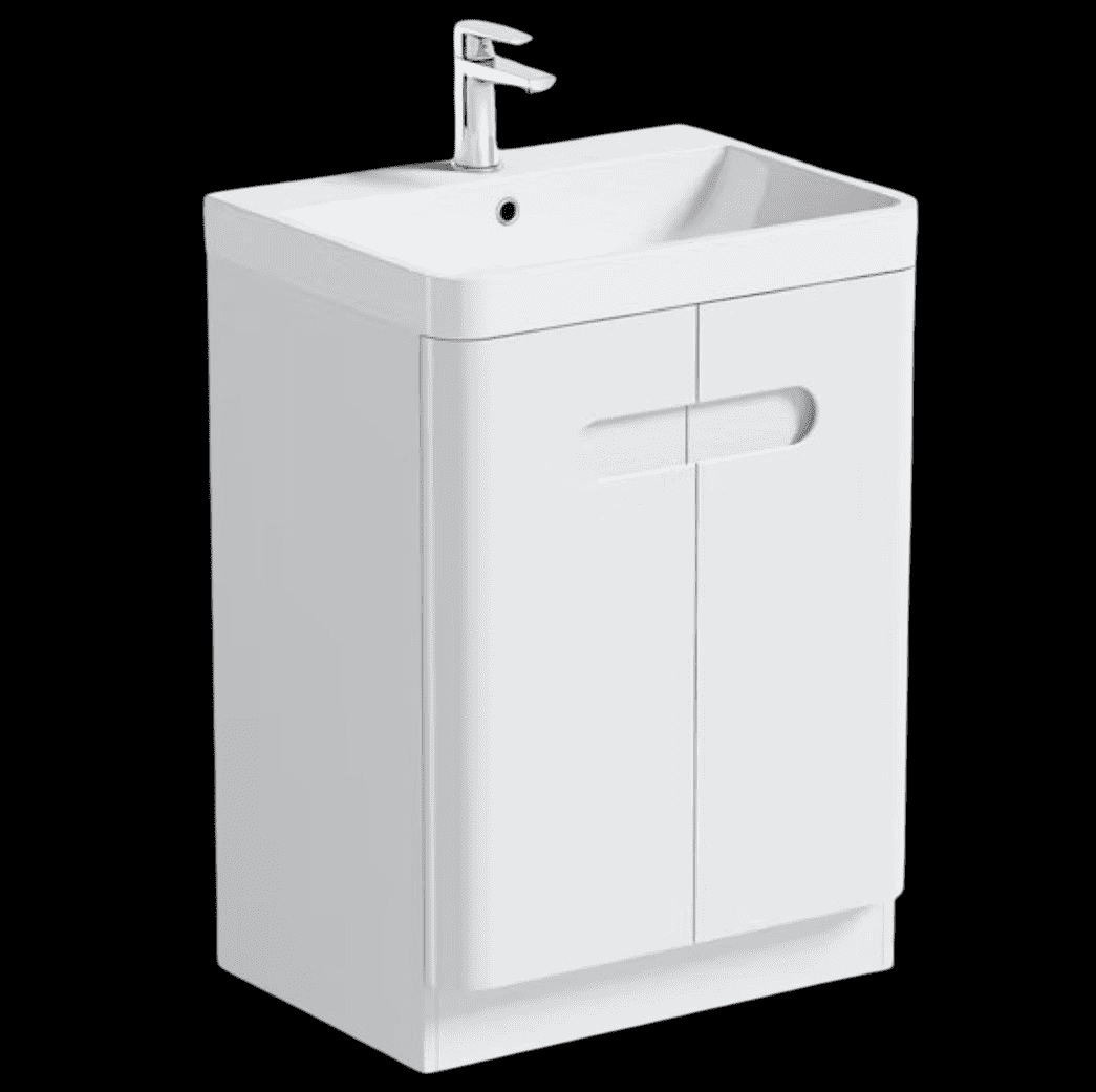 Impulse 600mm Gloss White Floor Standing 2 Door Vanity Unit with Basin