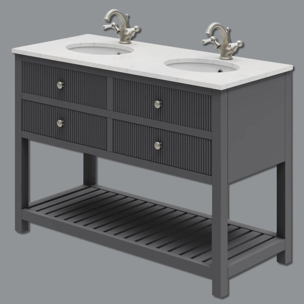 Robur Ribbed Vanity Unit Artisan 1200mm Charcoal Ribbed Double Vanity Unit With Quartz Top ...