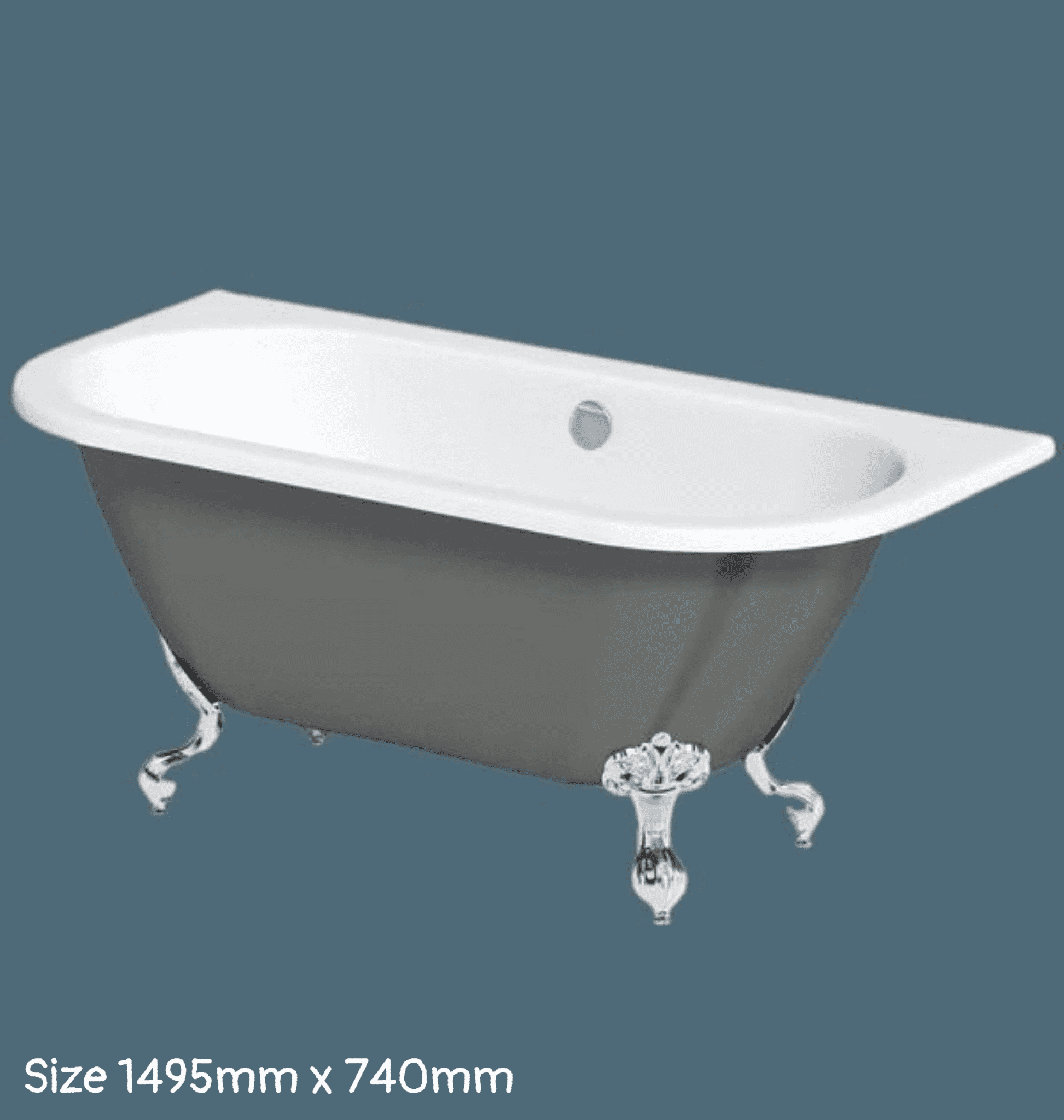 Petite 1495mm Grey Back To Wall Double Ended Roll Top Bath 1