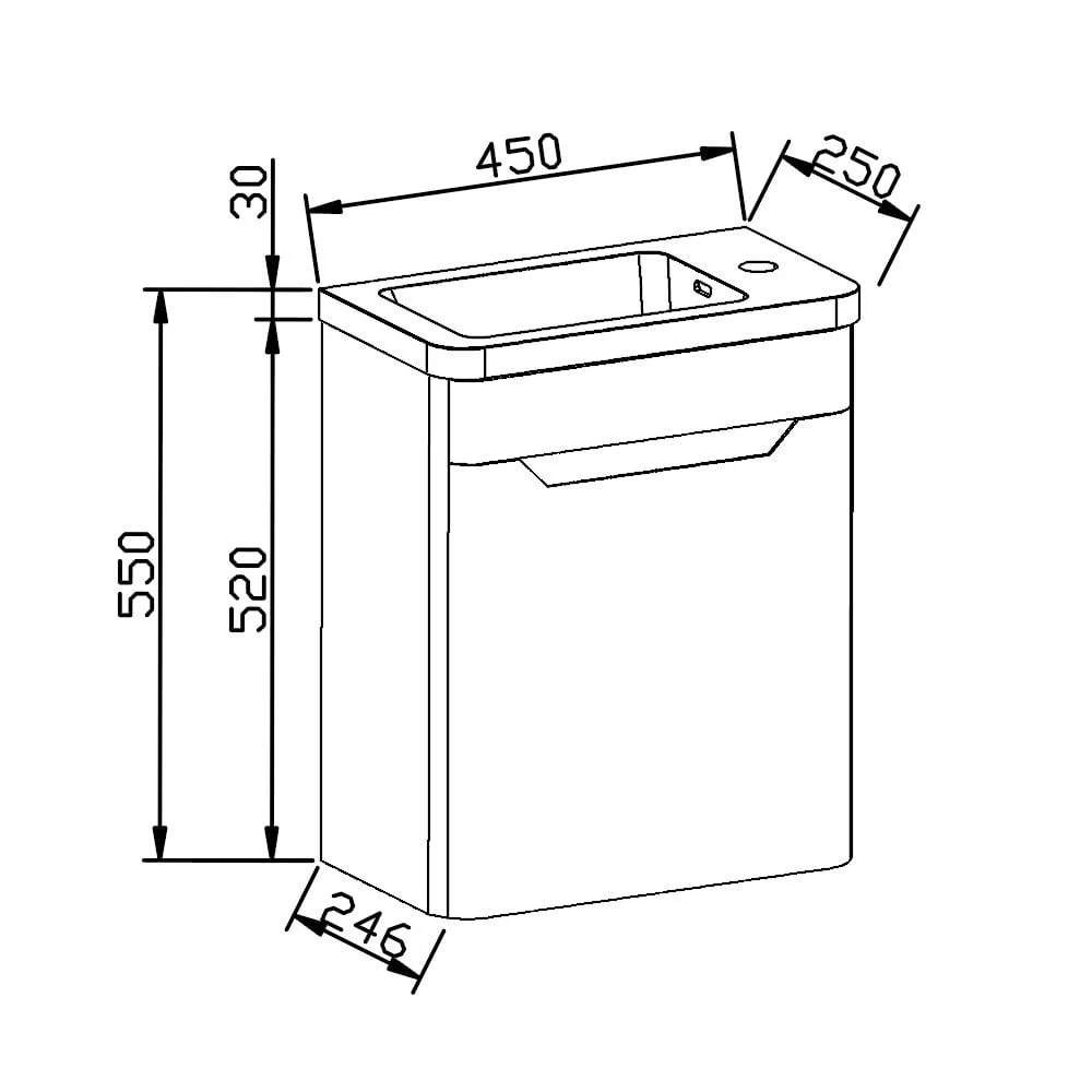 Elite 450mm Wall Hung Cloakroom Vanity Unit Dimensions