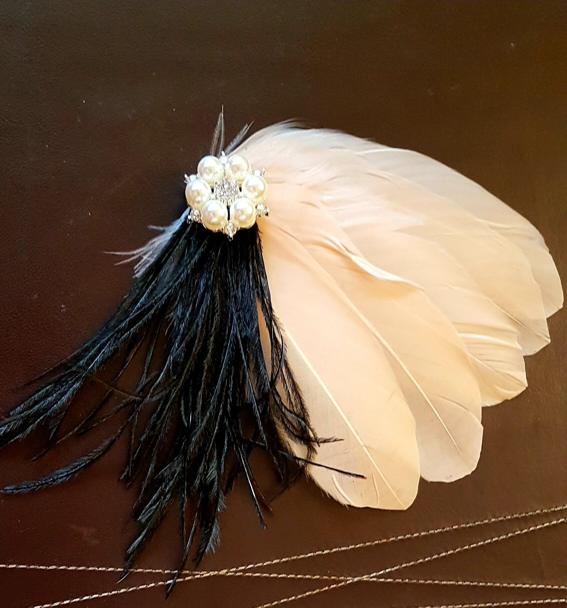 Black and Pale Pink feather hair clip