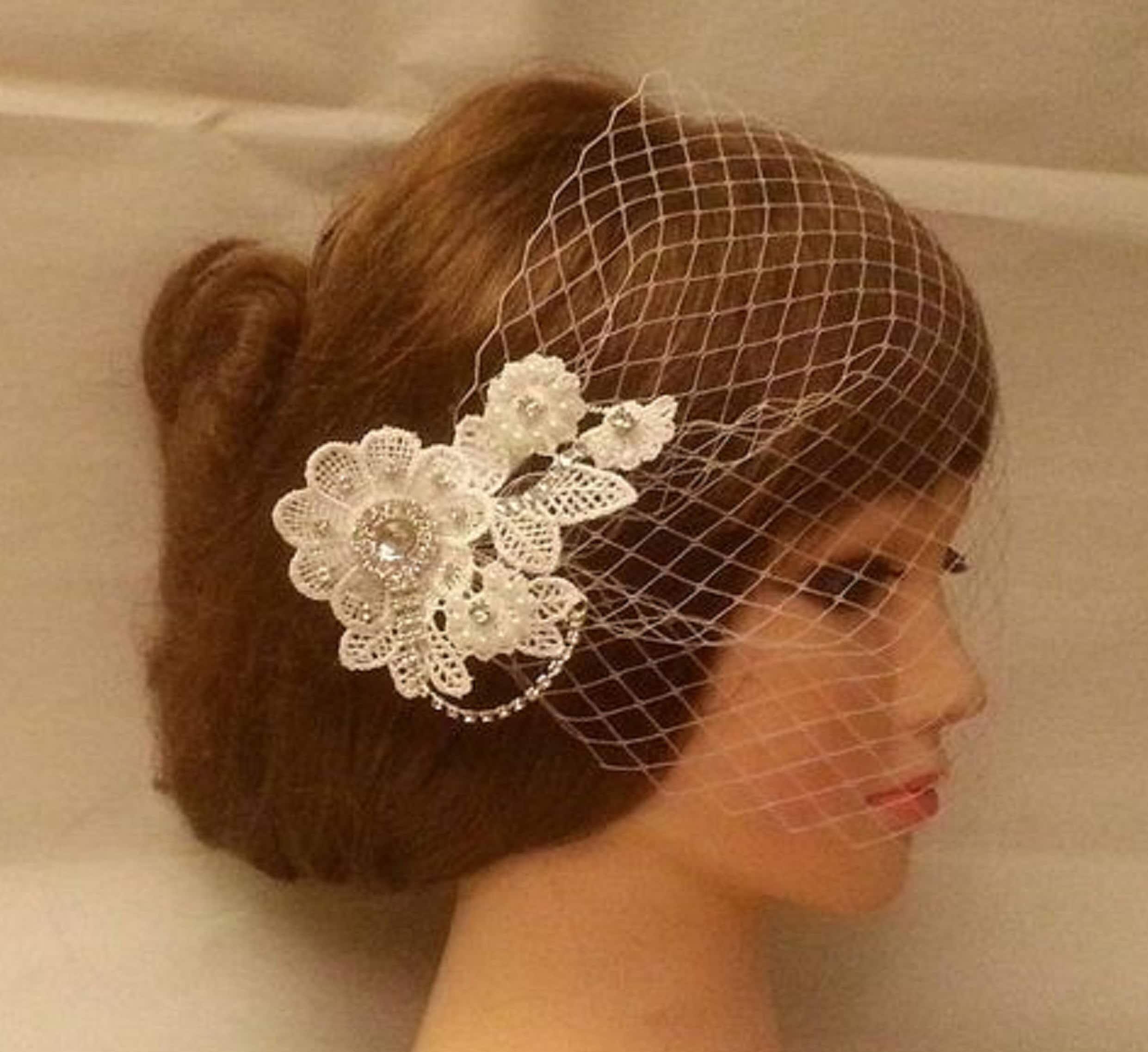 Bridal Birdcage veil fascinator clip