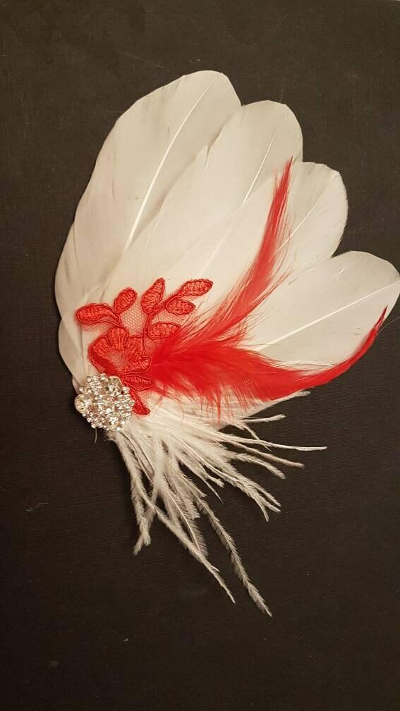 White and red feather hair clip