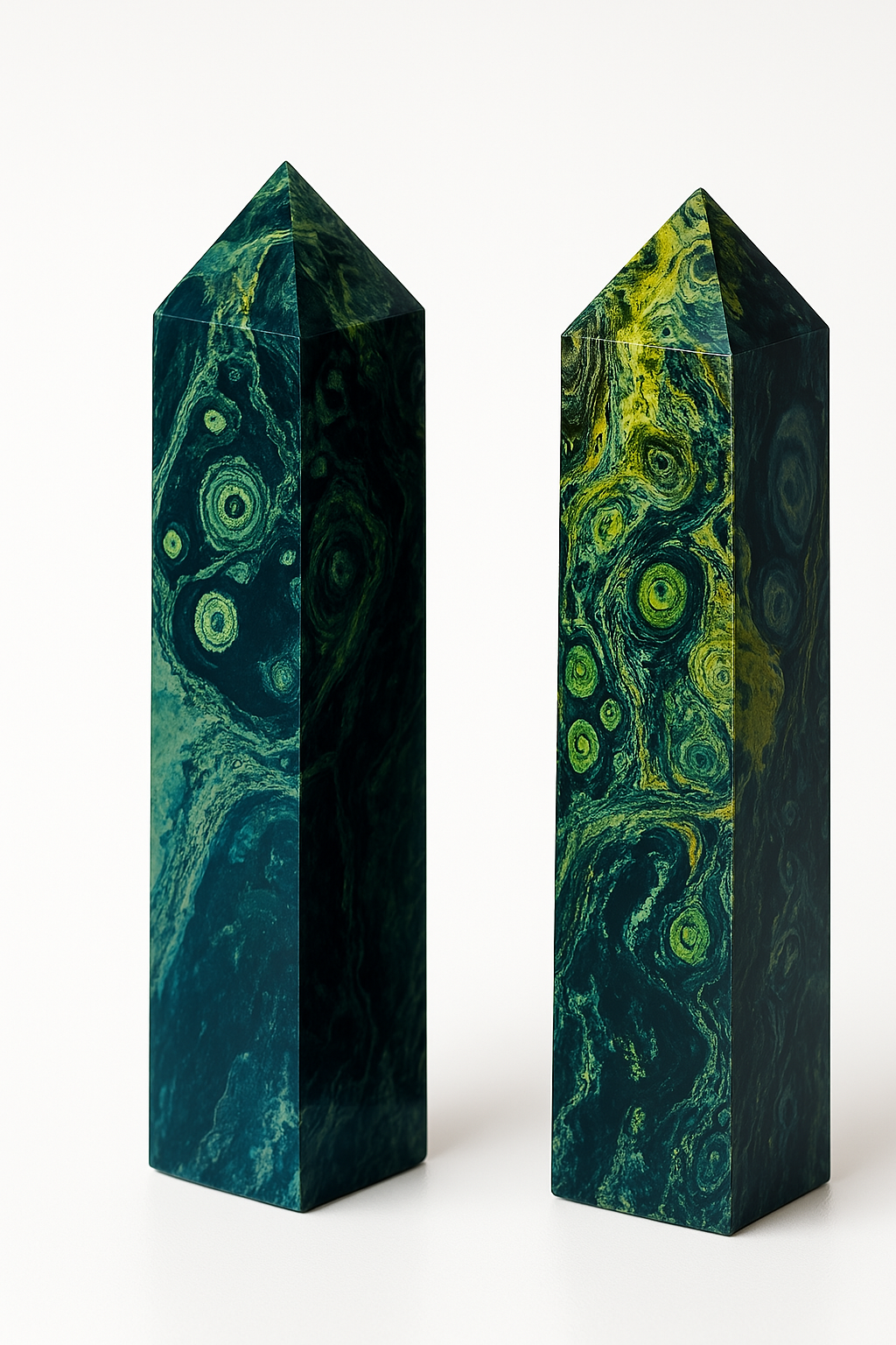 2 Kambaba Jasper standing on a white background
