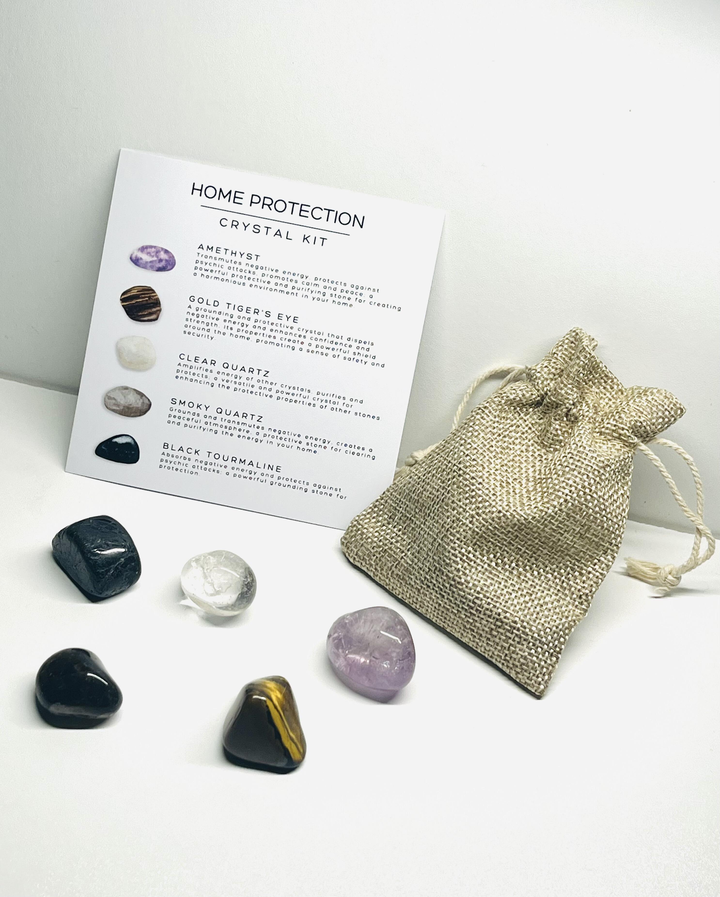Home Protection Crystal Kit with pouch bag, information card and five crystals