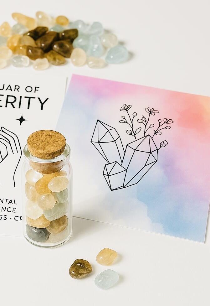 Crystal jar filled with crystal chips for prosperity