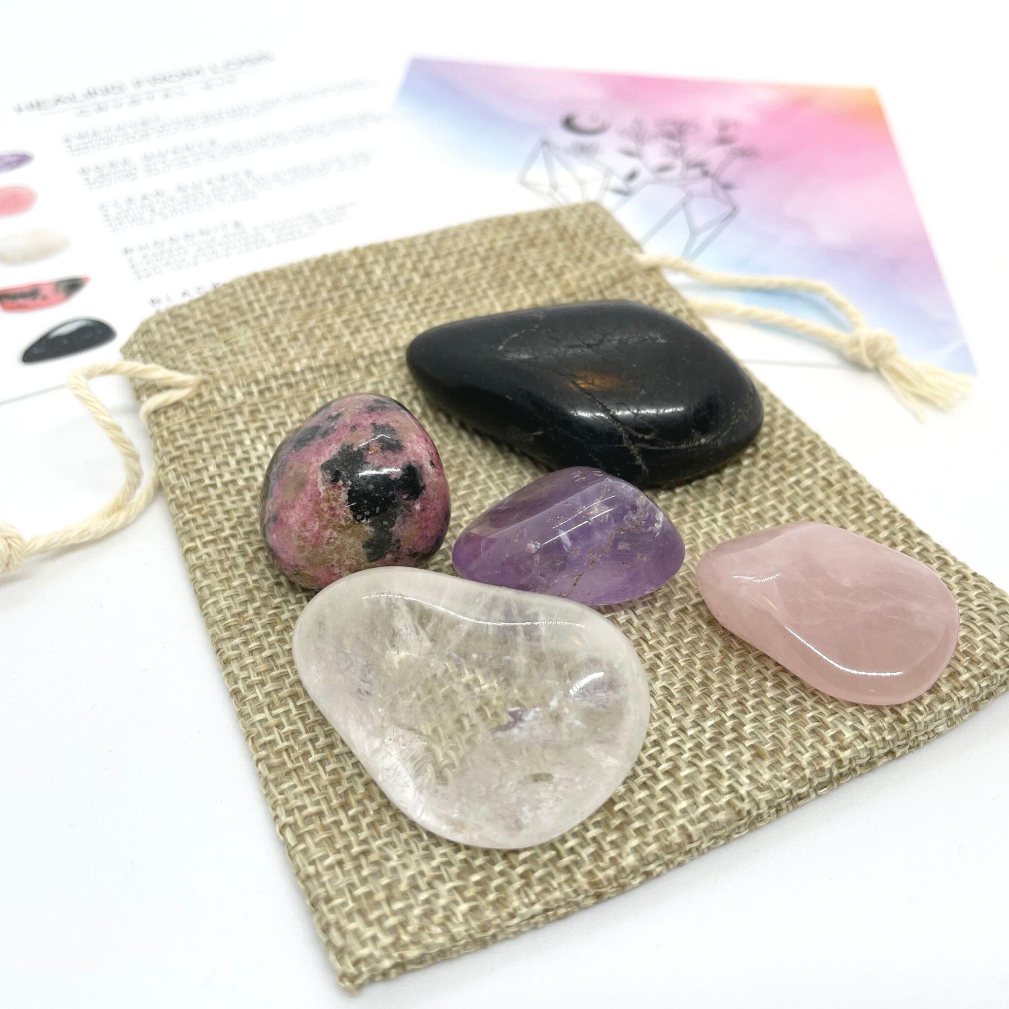 Healing From Loss and grief Crystal set with pouch bag with five different crystals
