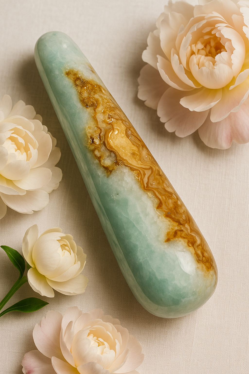 Caribbean blue calcite wand with flowers around it