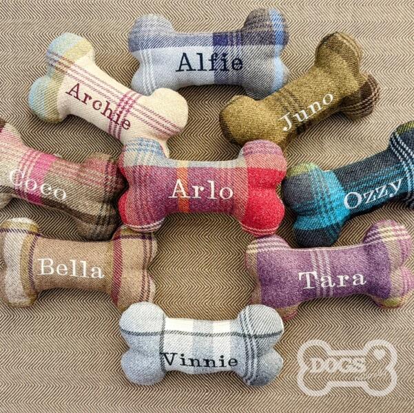 Personalised Tweed Bone  Dog Toys Group