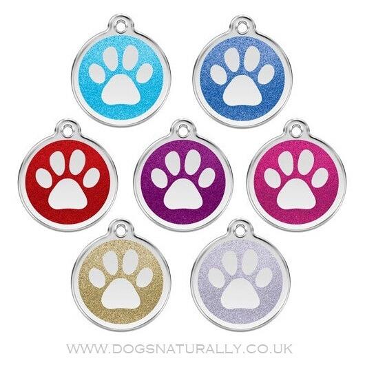 Red Dingo Paw Print Glitter Tags - Group