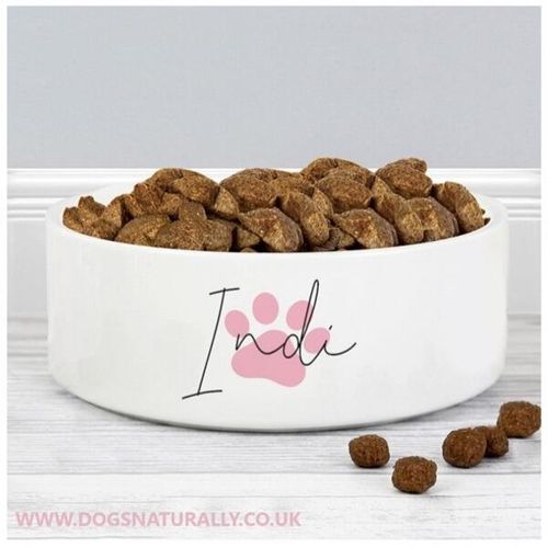 Personalised Pink Pawprint Design Dog Bowl - Indi