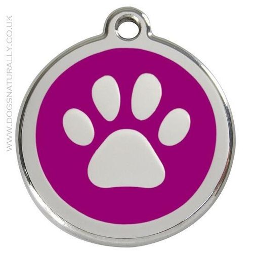 Red Dingo - Purple Paw Print Dog ID Tags - 3x Sizes
