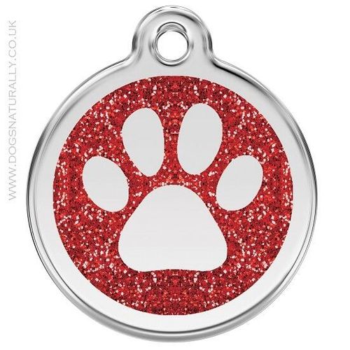 Red Glitter Paw Print  Dog ID Tags