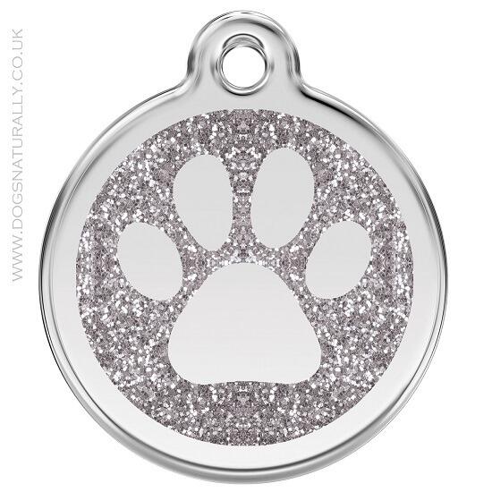 Silver Glitter Paw Print Dog ID Tags
