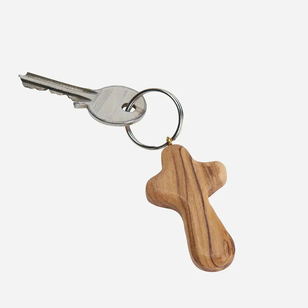 Devotional Olive Wood Cross Keyring