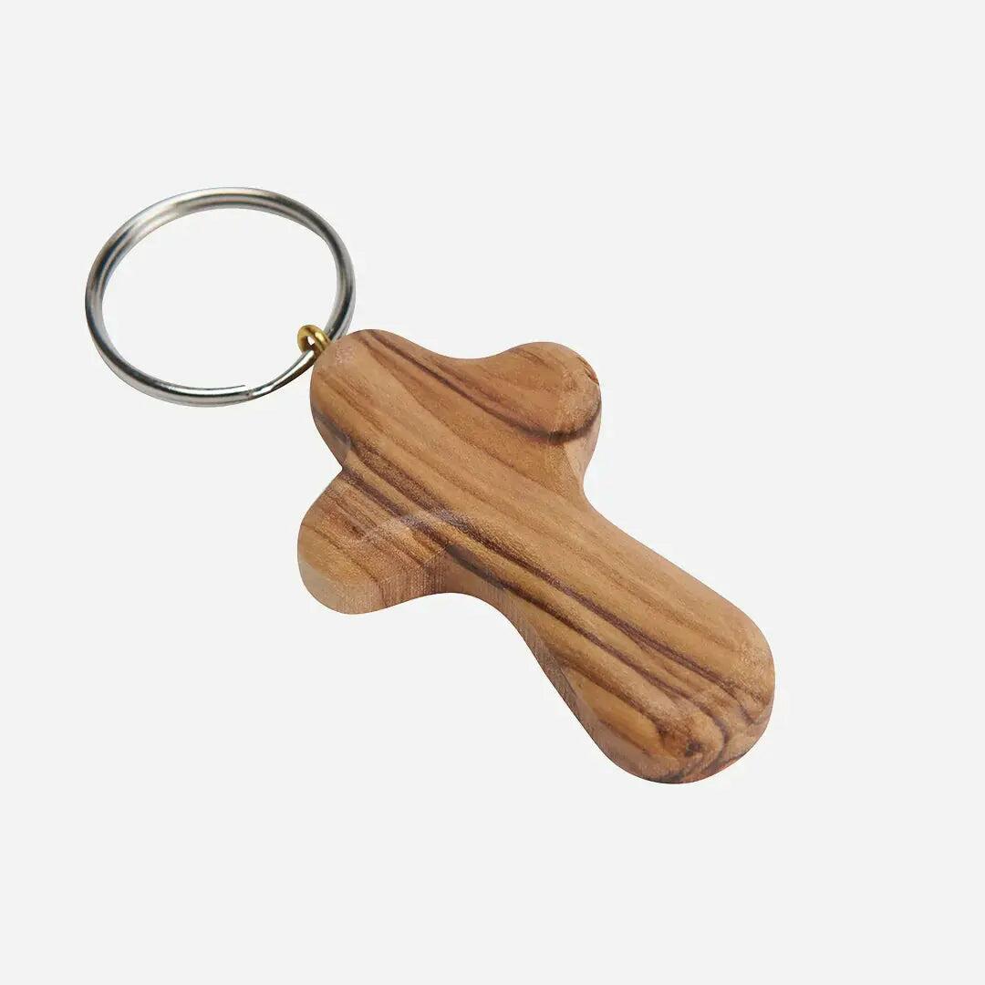 Devotional Olive Wood Cross Keyring