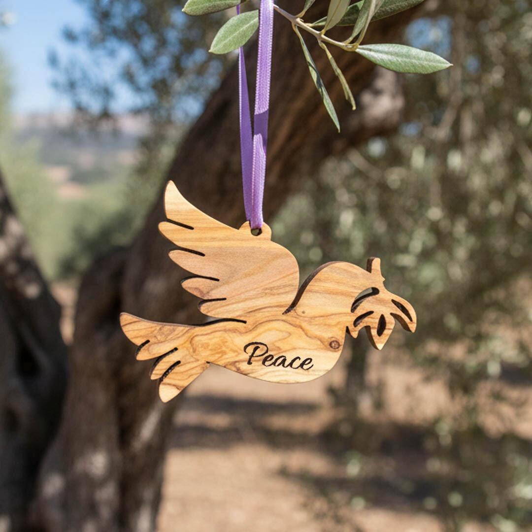 Embrace the Middle East - Christmas Decorations - Olive Wood Dove of Peace Decoration