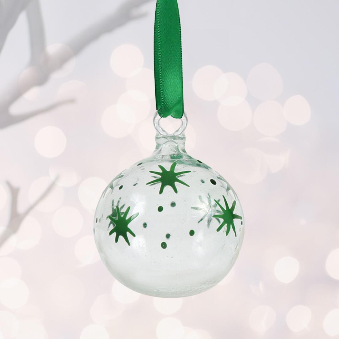 Embrace the Middle East - Christmas Decorations - Bethlehem Glass Bauble - Green Stars lifestyle