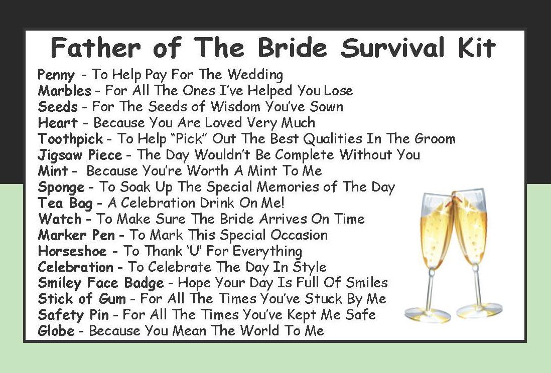Father Of The Bride Survival Kit In A Can - Fun Wedding Day Thank You Gift With Card - Dad Favour Idea - Father Gift From Bride Or Groom
