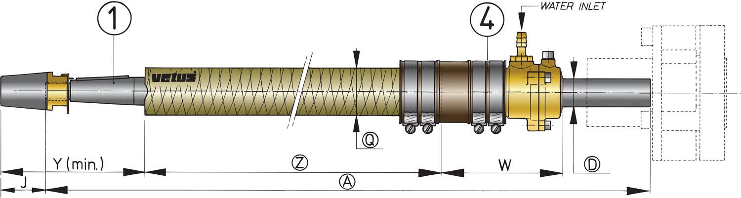 Polyester stern tube Length: 500 mm. (including bearing Ø 35 mm).
