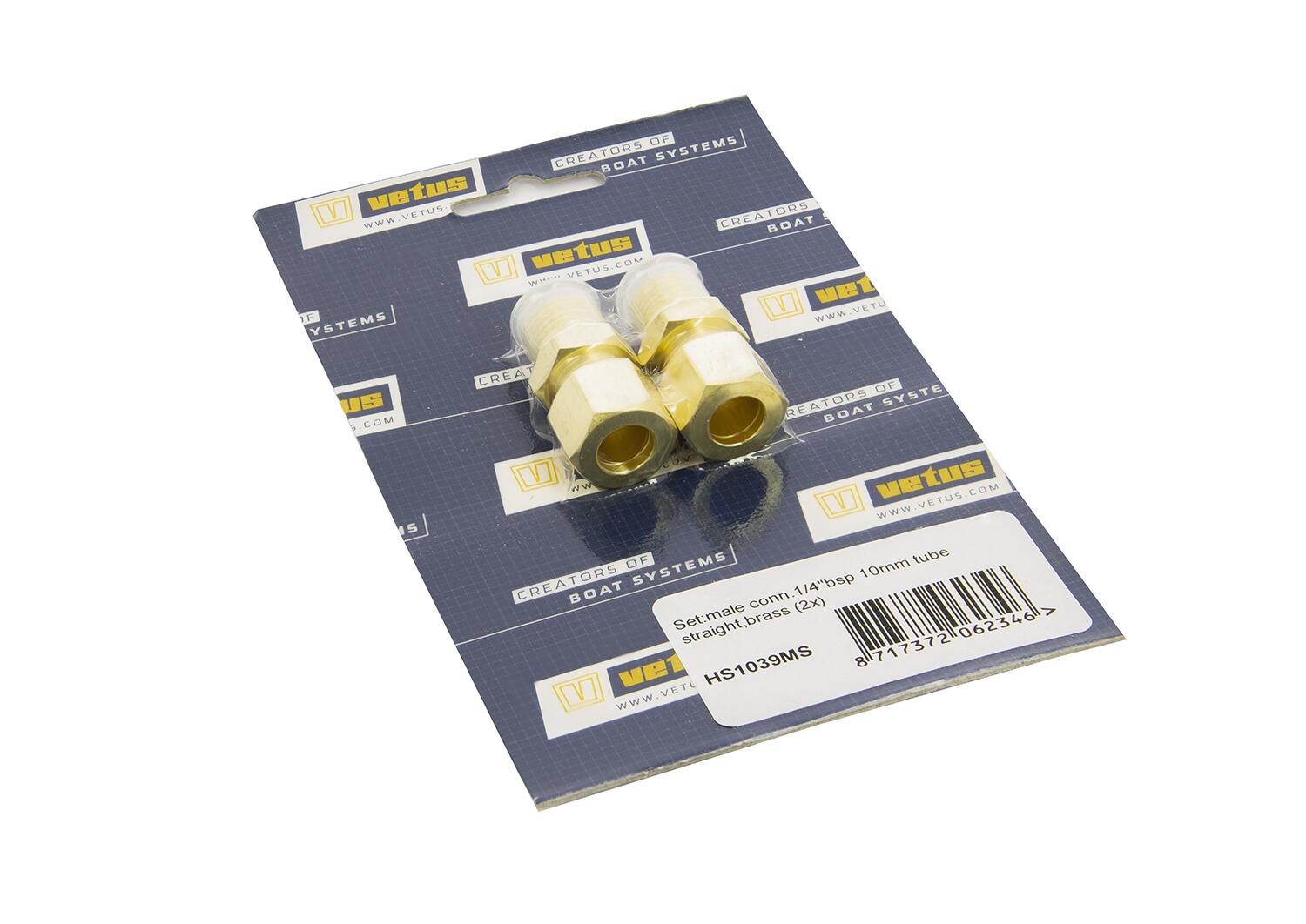 Set:male conn.1/4"bsp 10mm tube straight,brass (2x)