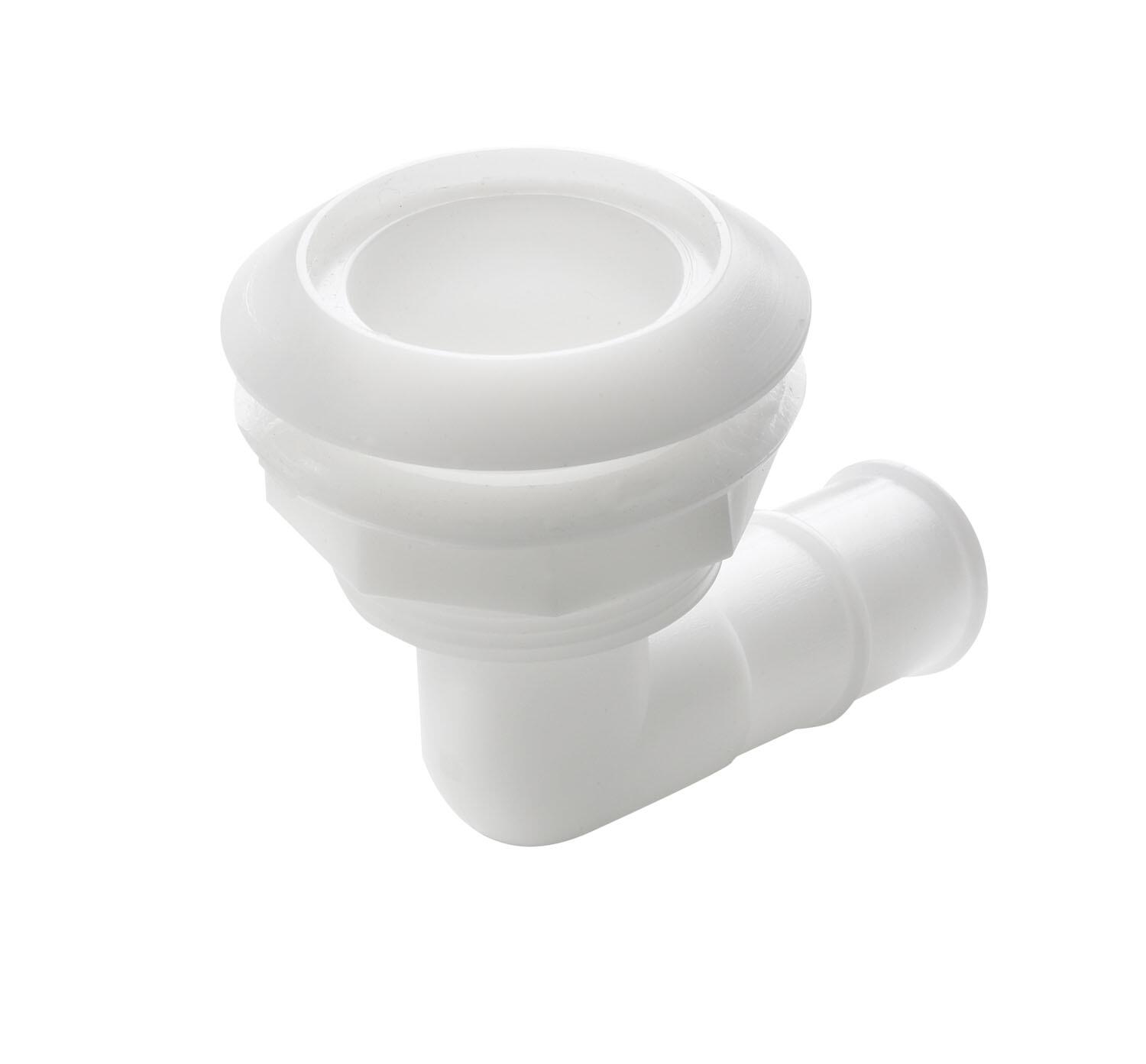 Thru-hull, 90 degree angled with high flange, Delrin, for hose Ø 28 mm (1 1/8")