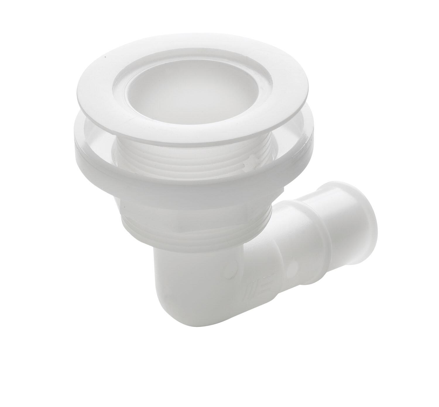 Thru-hull, 90 degree angled with low flange, Delrin, for hose Ø 25 mm (1")