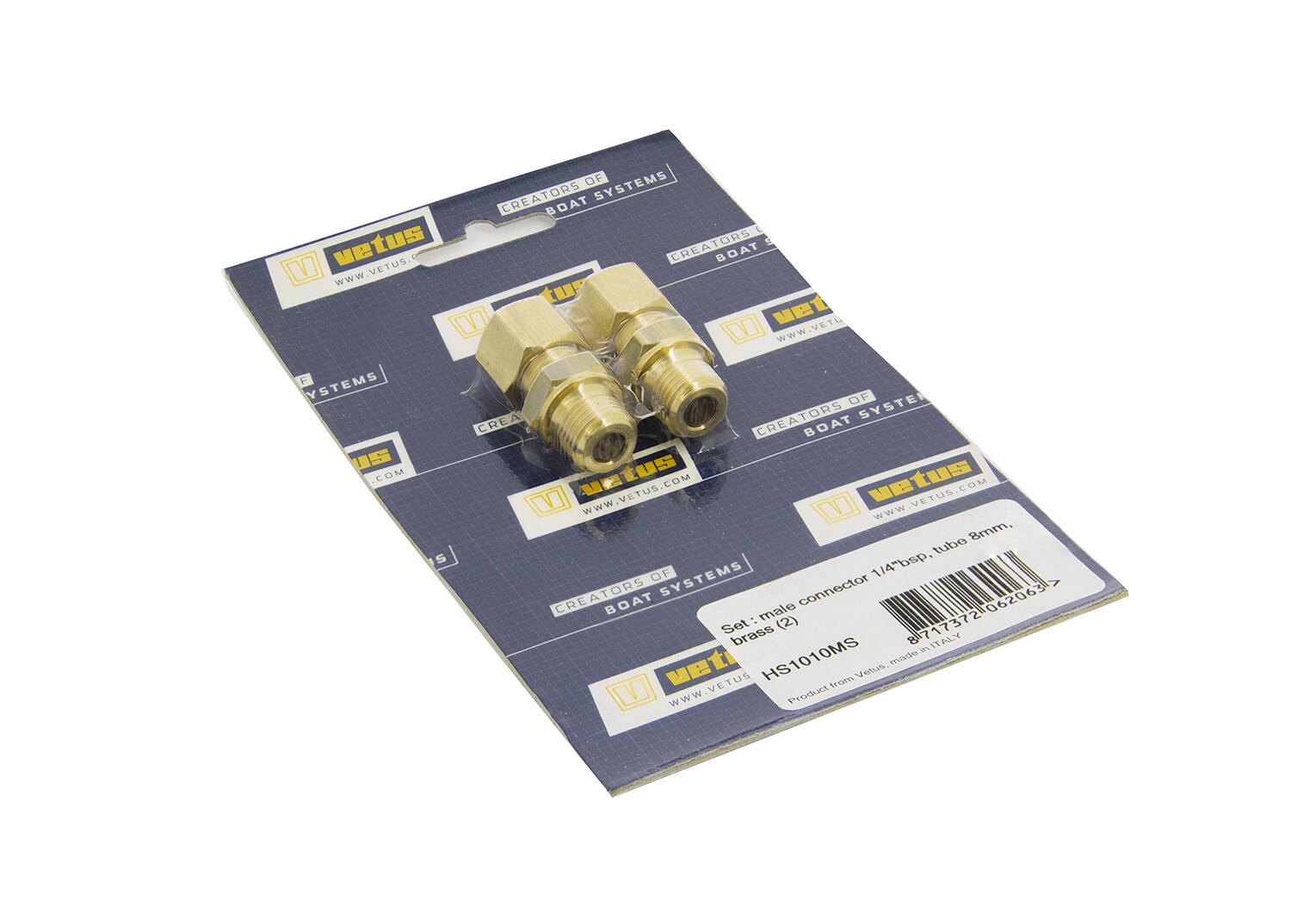 Set : male connector 1/4"bsp, tube 8mm, brass (2)