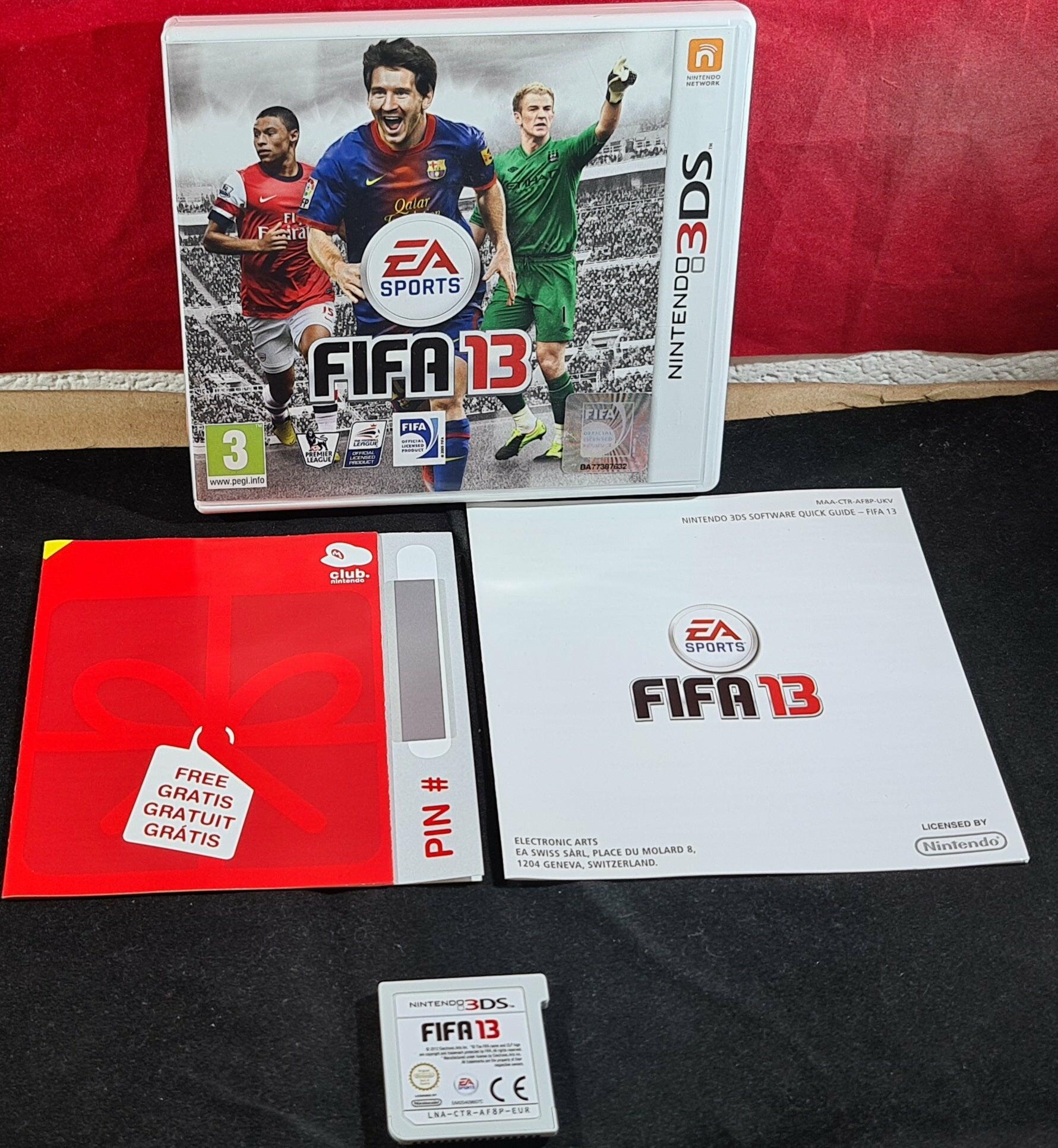 FIFA 13 Nintendo 3DS game case featuring Lionel Messi in action pose on the cover and cartridge front.