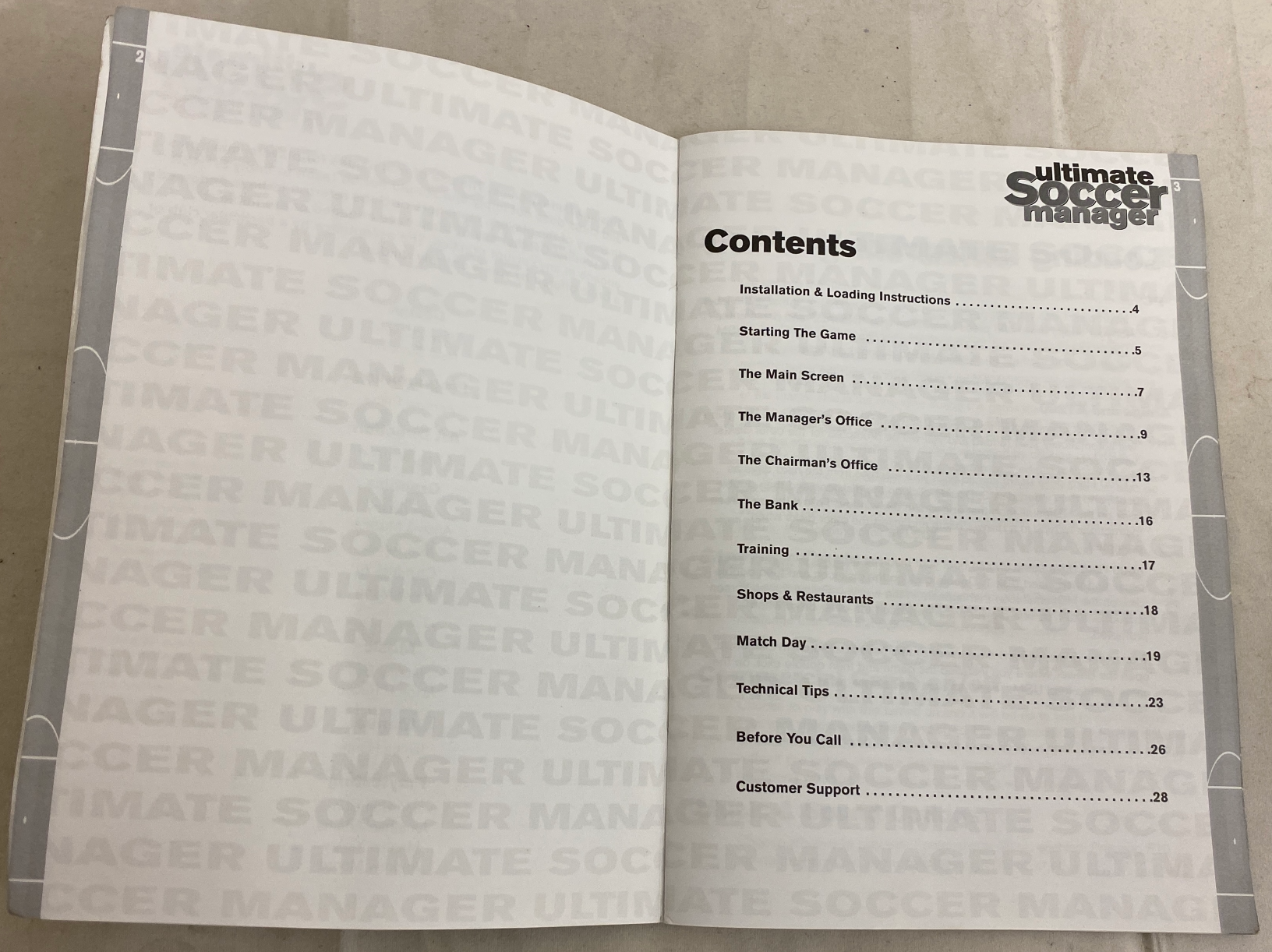 Ultimate Soccer Manager Manual - Front Page Showing No Writing