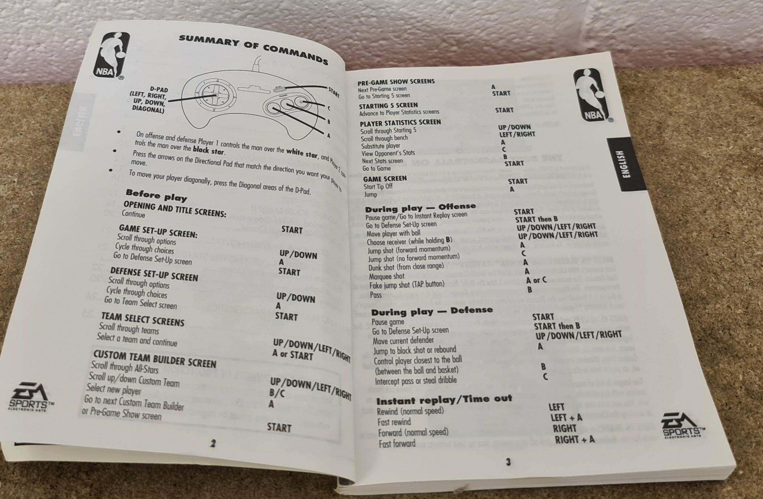 Bulls vs Lakers Sega Mega Drive manual open front page