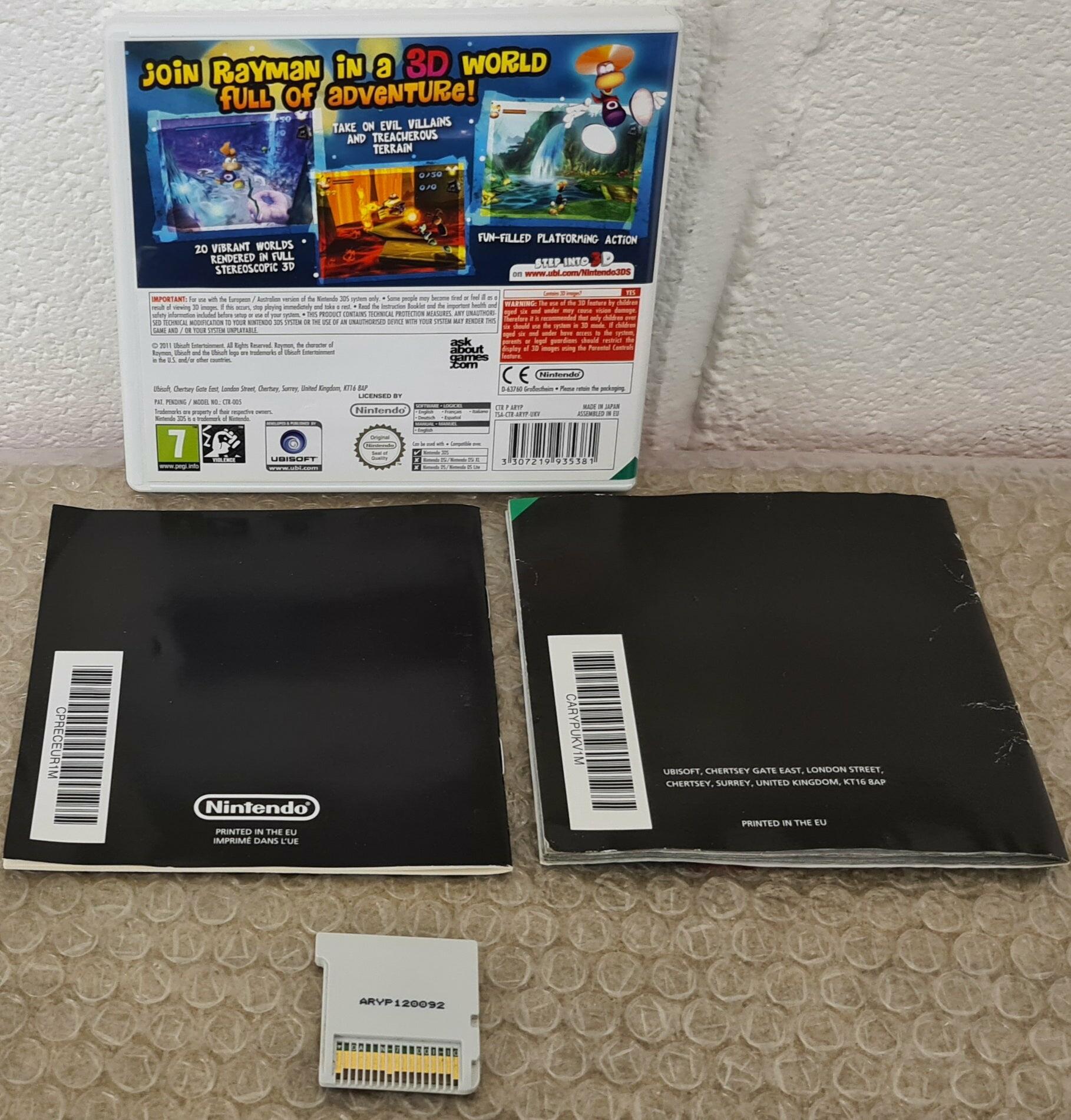 Rayman 3D Nintendo 3DS case displaying game cartridge and instruction manual - rear view.
