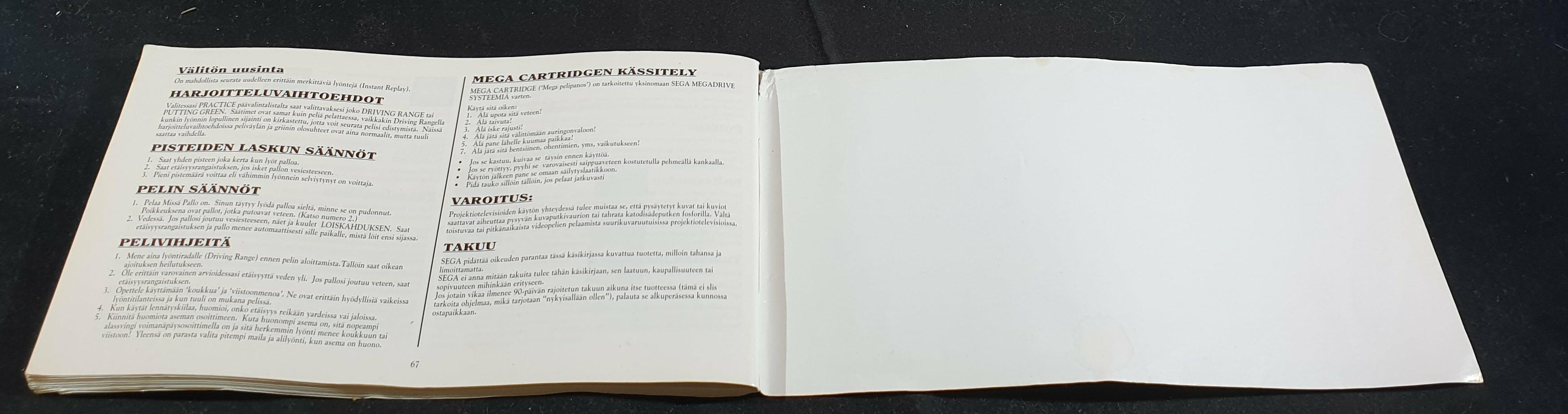 World Class Leader Board Golf Sega Mega Drive Manual Opened Front Page