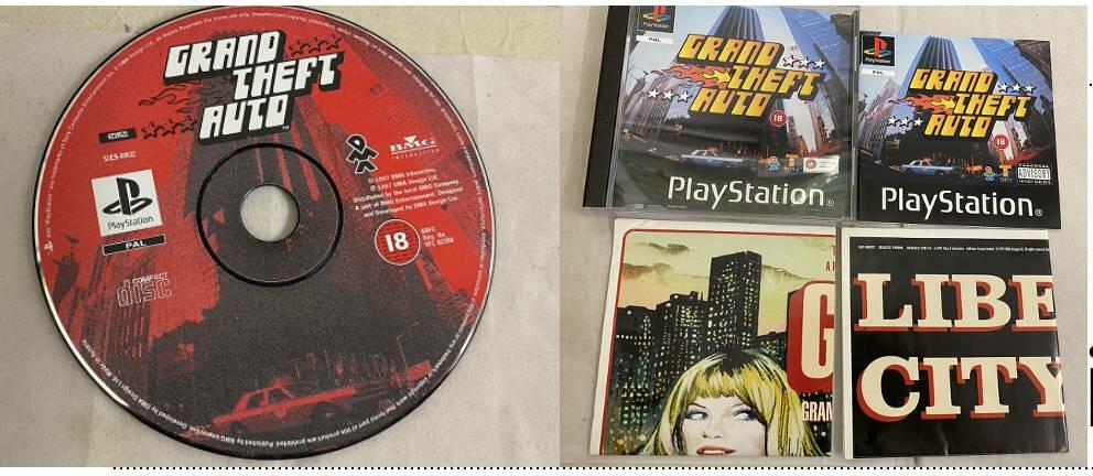 GTA PlayStation 1 game set including disc, box, 2 maps and manual.
