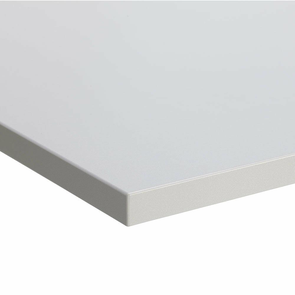 Close-up of light grey MFC desk top surface finish