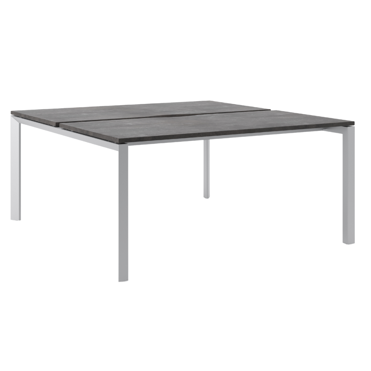 Firmo 2-person fixed height bench desk with tapered legs in a modern office