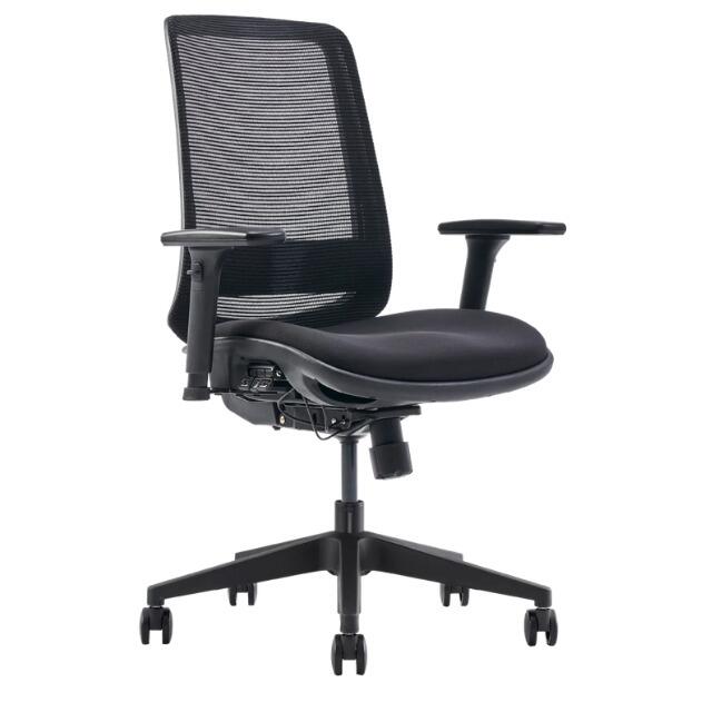 C19 mesh back office chair angled view with fabric seat