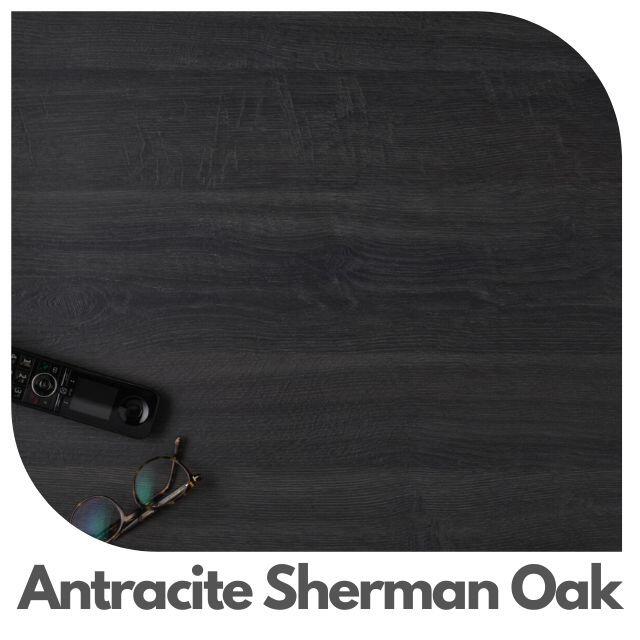 Anthracite Sherman Oak MFC desk top 25mm office worktop with dark woodgrain finish