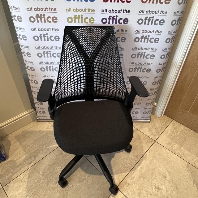 Refurbished Herman Miller Sayl chair black mesh front view